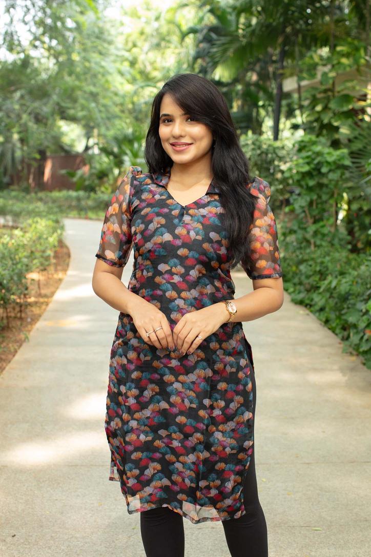 Dark Blue Blossom Organza Kurti