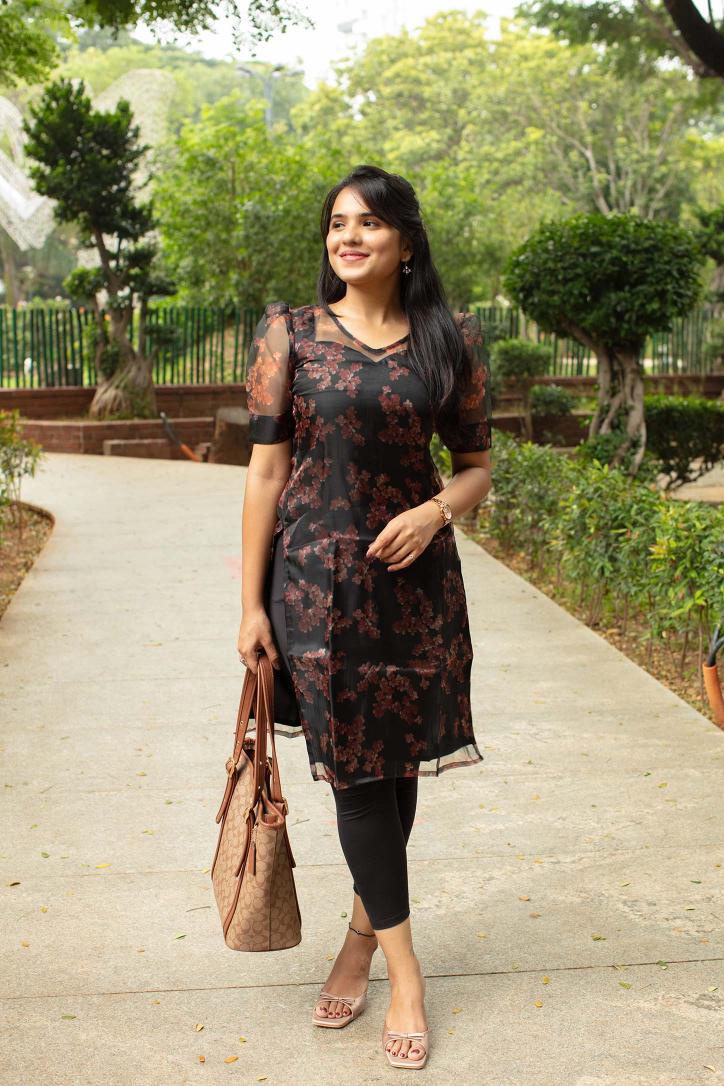 Black Blossom Organza Kurti