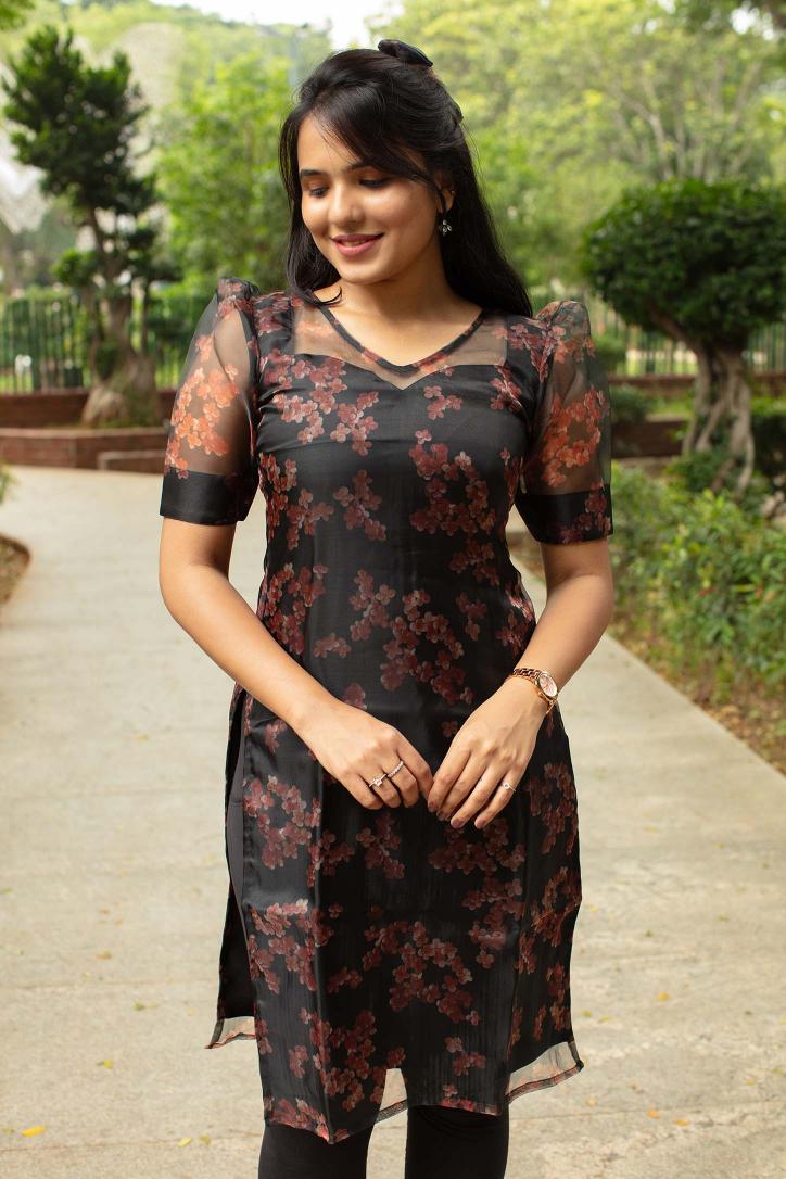 Black Blossom Organza Kurti