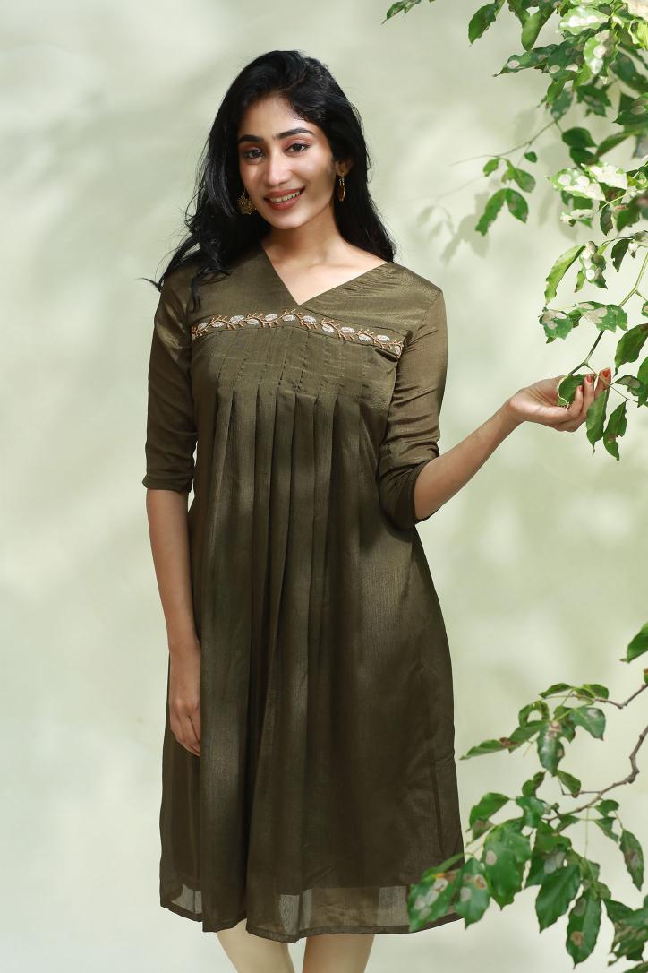 Aari work Forest Green Aliya Cut Kurti