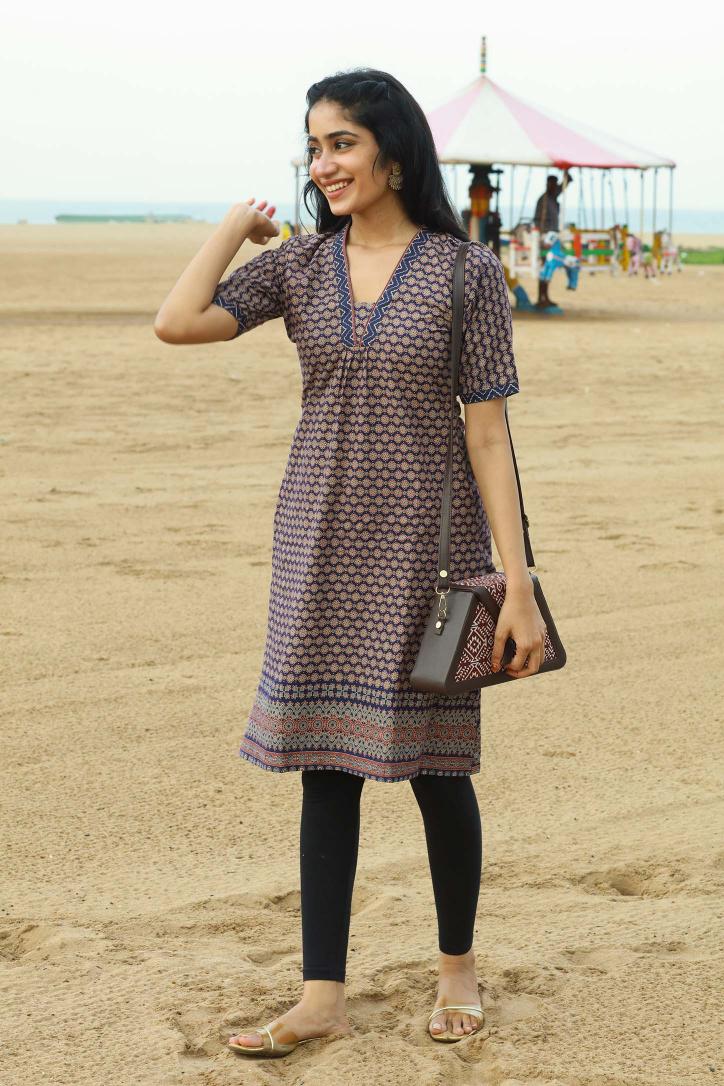 Indigo Blue Ajrakh A-line Kurti