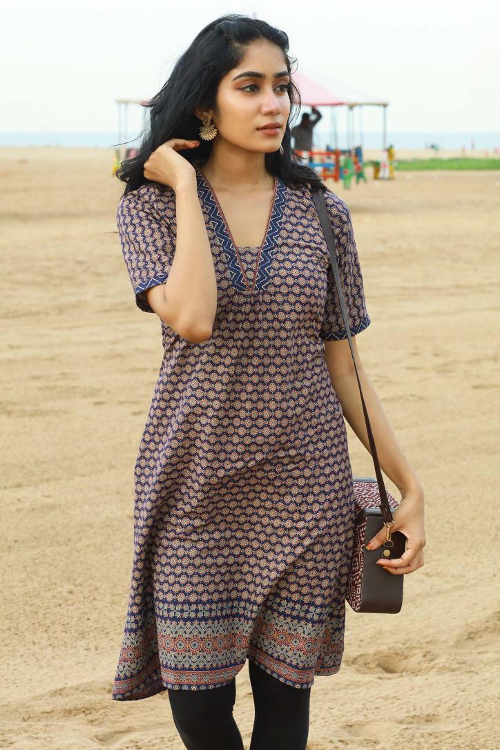 Indigo Blue Ajrakh A-line Kurti