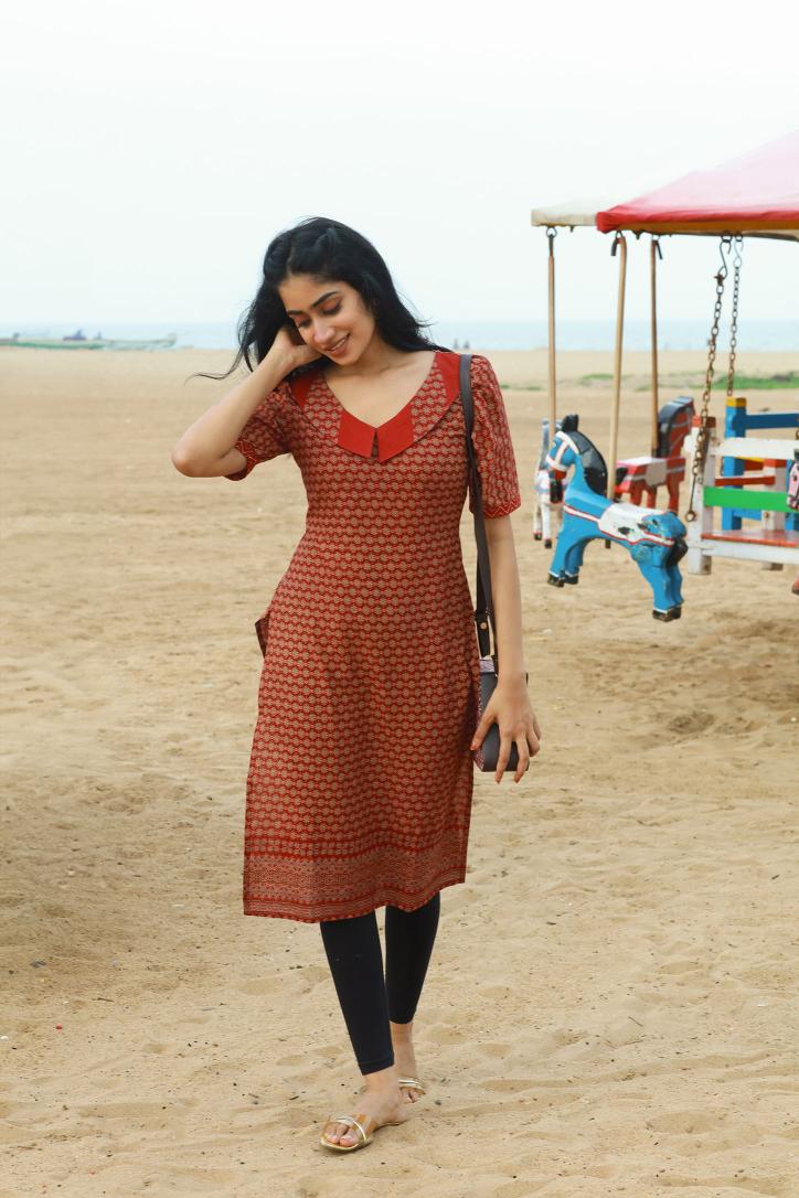 Brick red Ajrakh kurti
