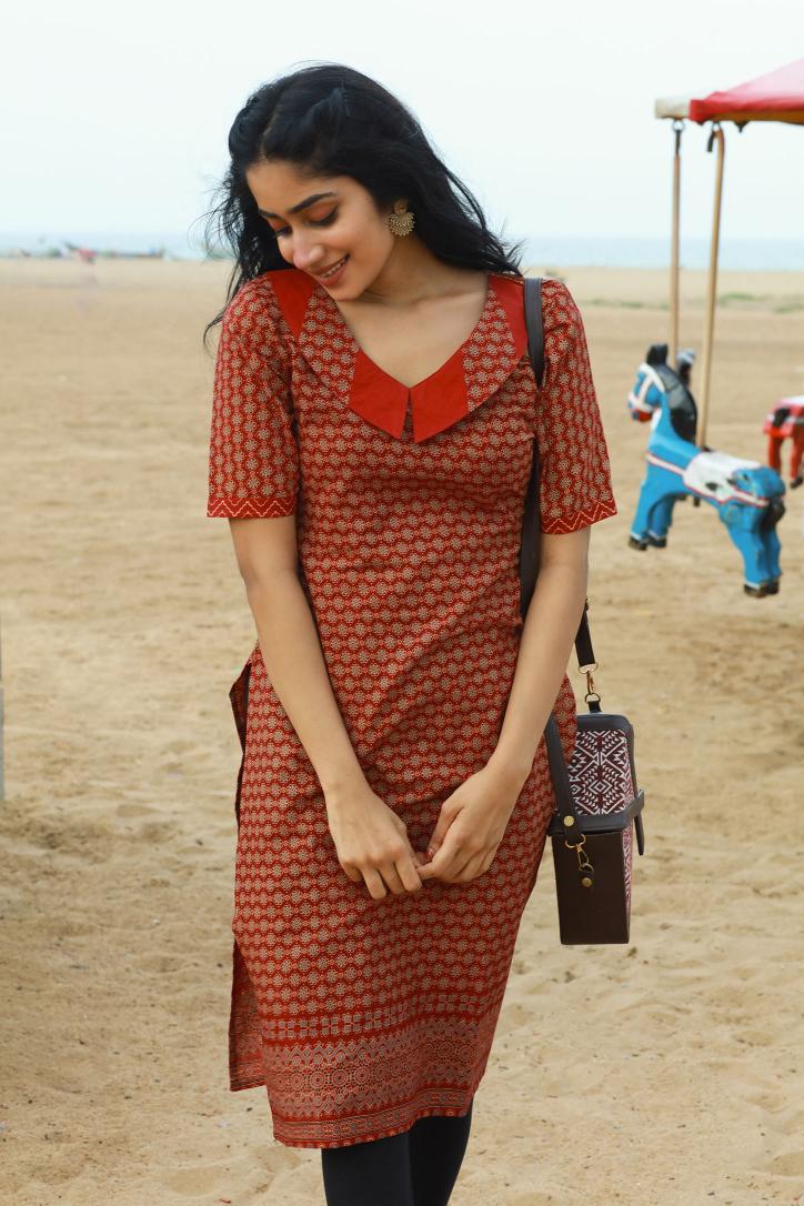 Brick red Ajrakh kurti