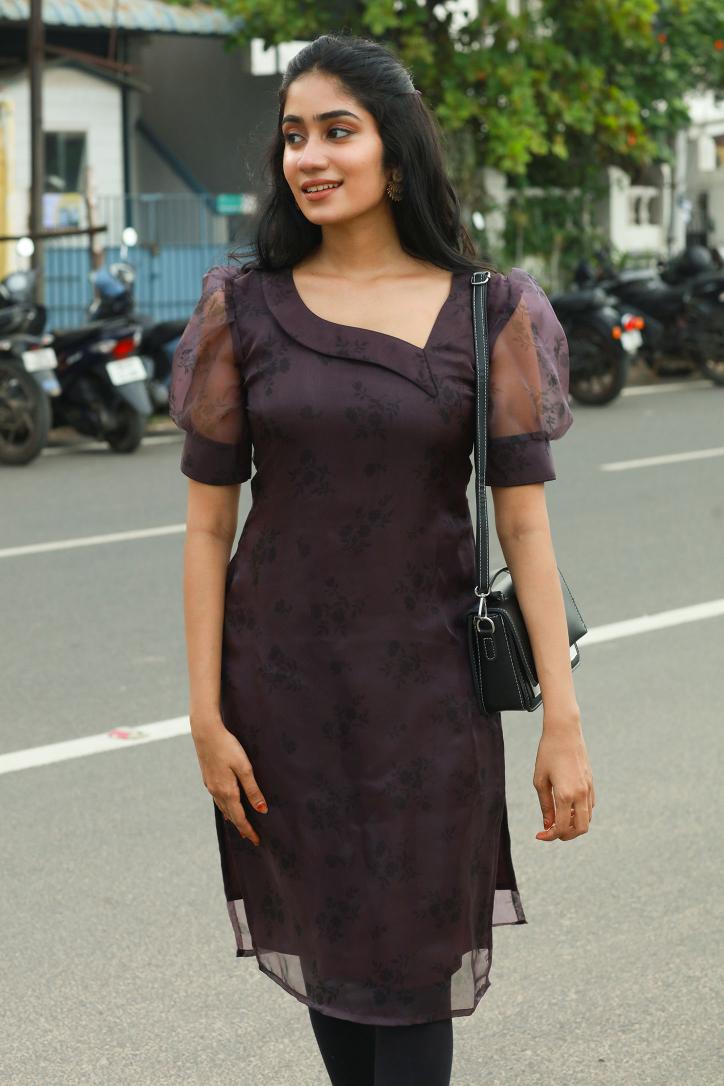 Wine Organza Kurti