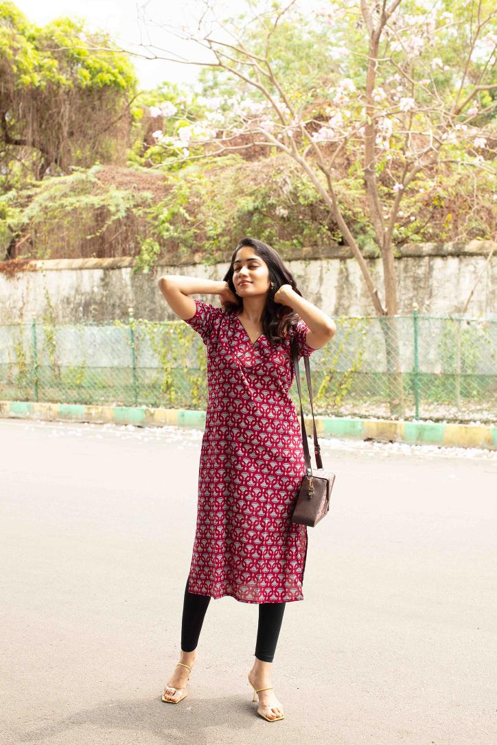 Hibiscuis Ajrakh Cotton Kurti