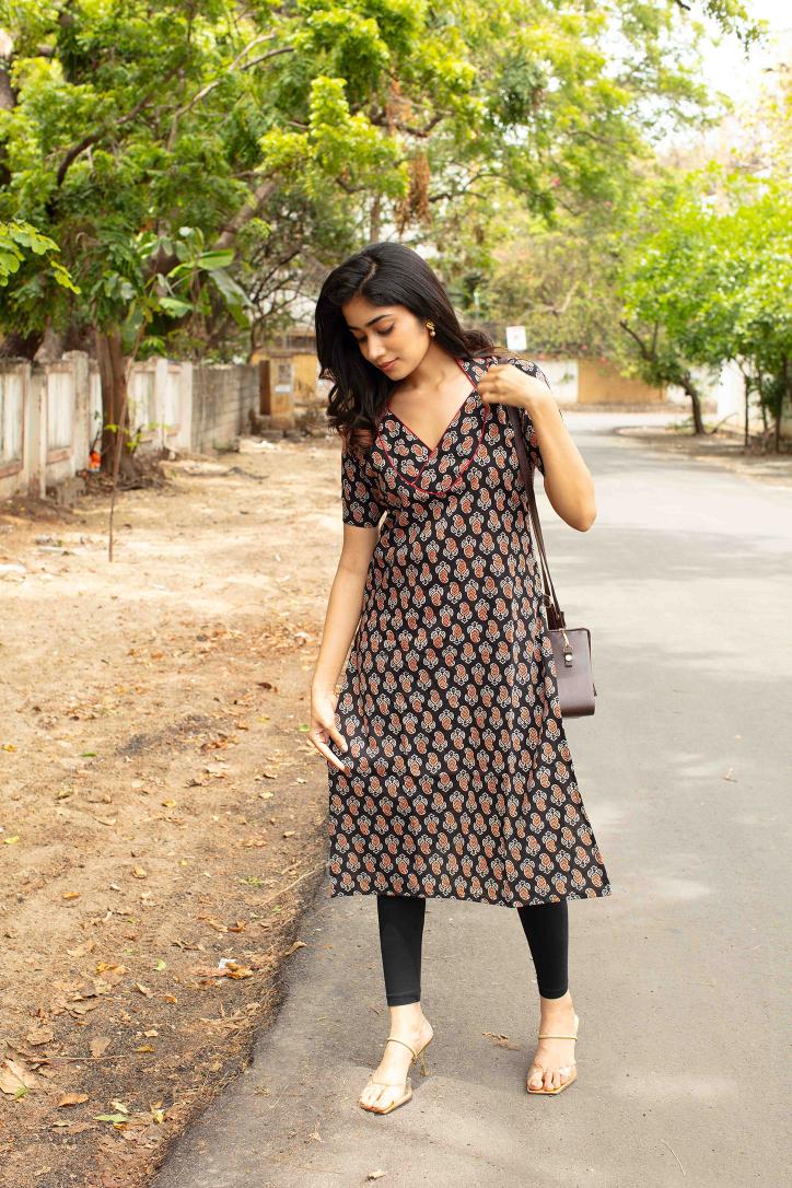 Black Ajrakh Cotton Kurti