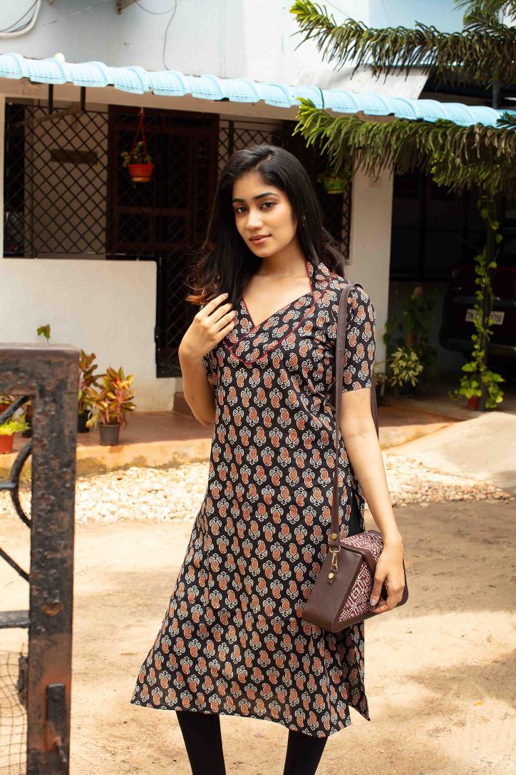Black Ajrakh Cotton Kurti