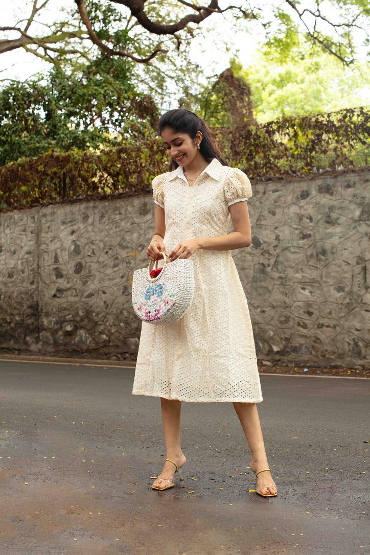 Cream White Hakoba A -line Kurti