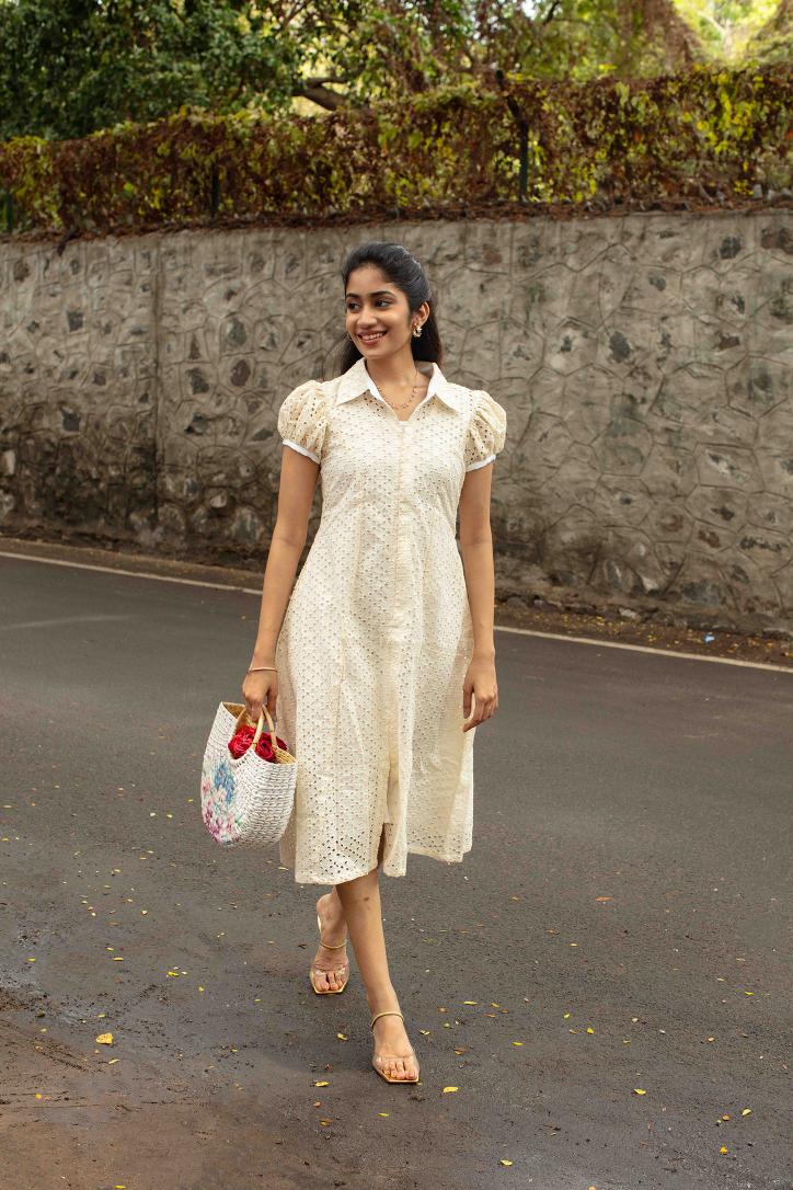 Cream White Hakoba A -line Kurti