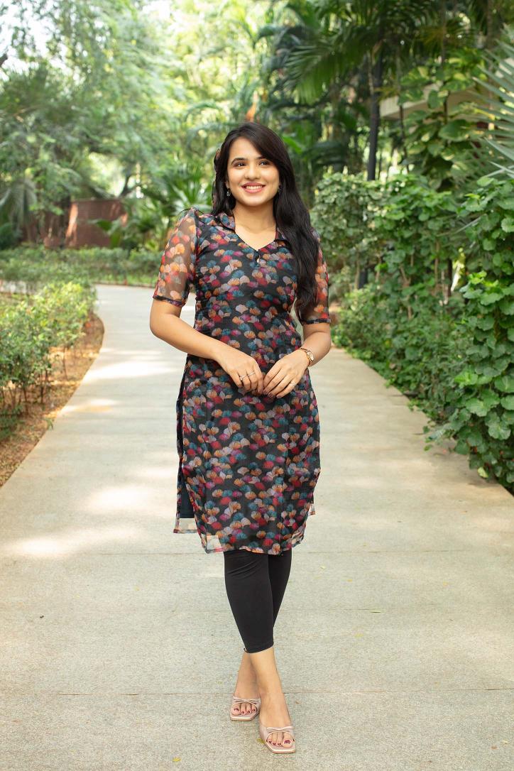 Dark Blue Blossom Organza Kurti