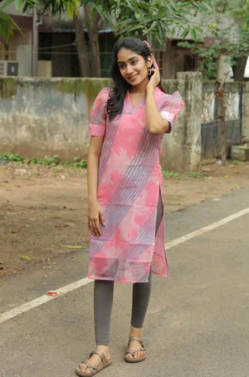 Pink Grey Line Kota Kurti