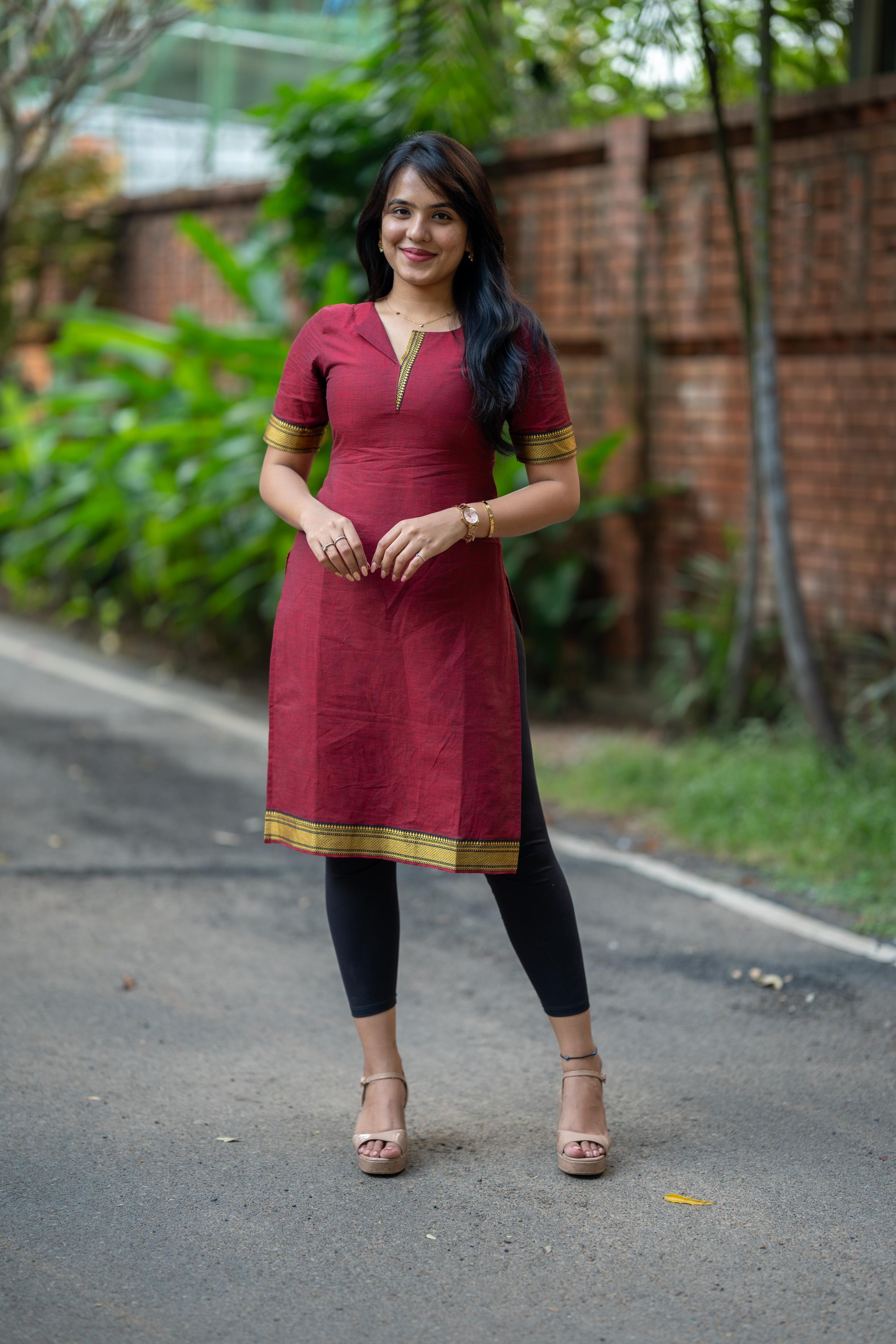 Mangalgiri Rose Red Color Kurti)