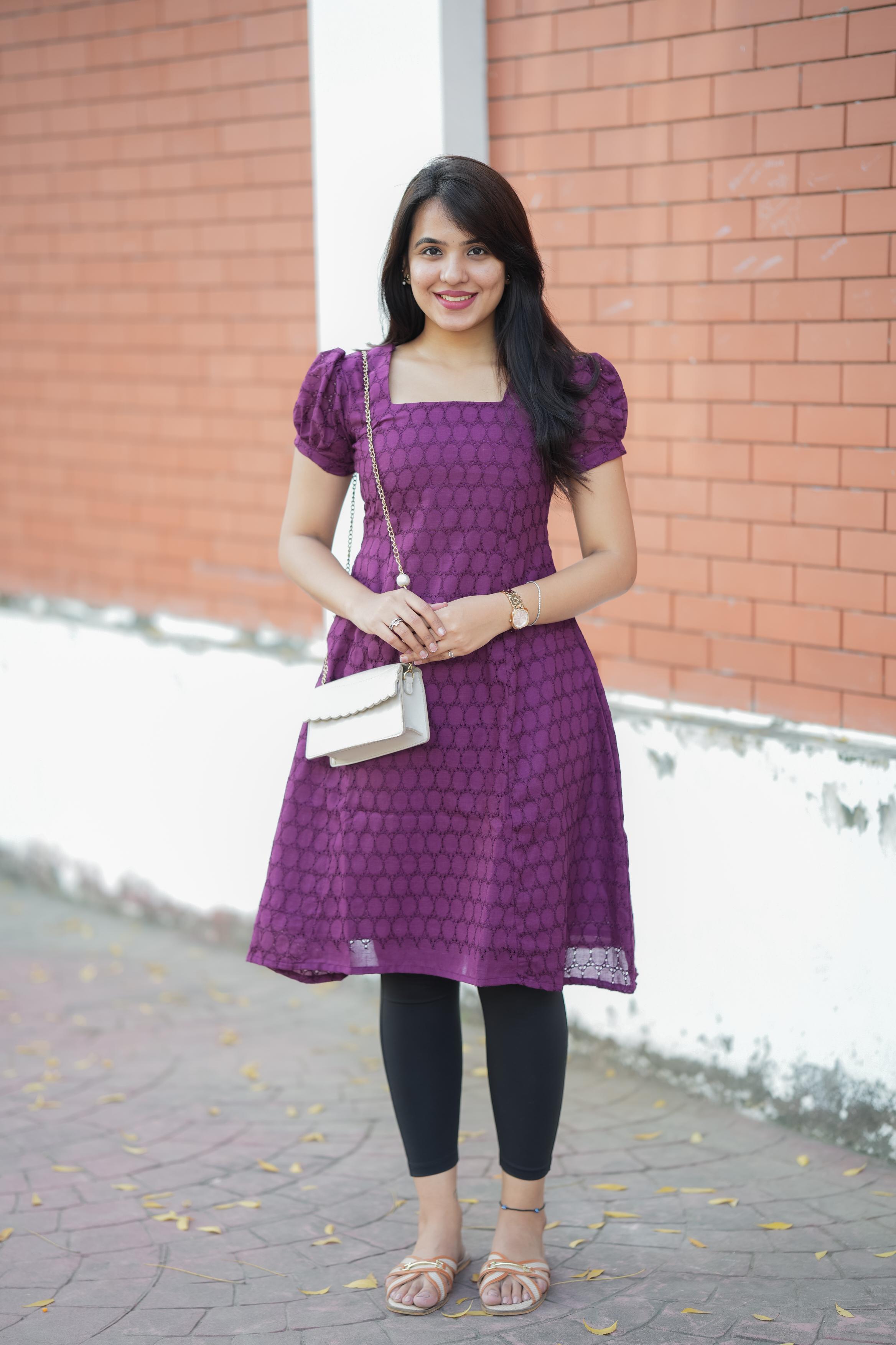 Purple Grace Hakoba A -line Kurti