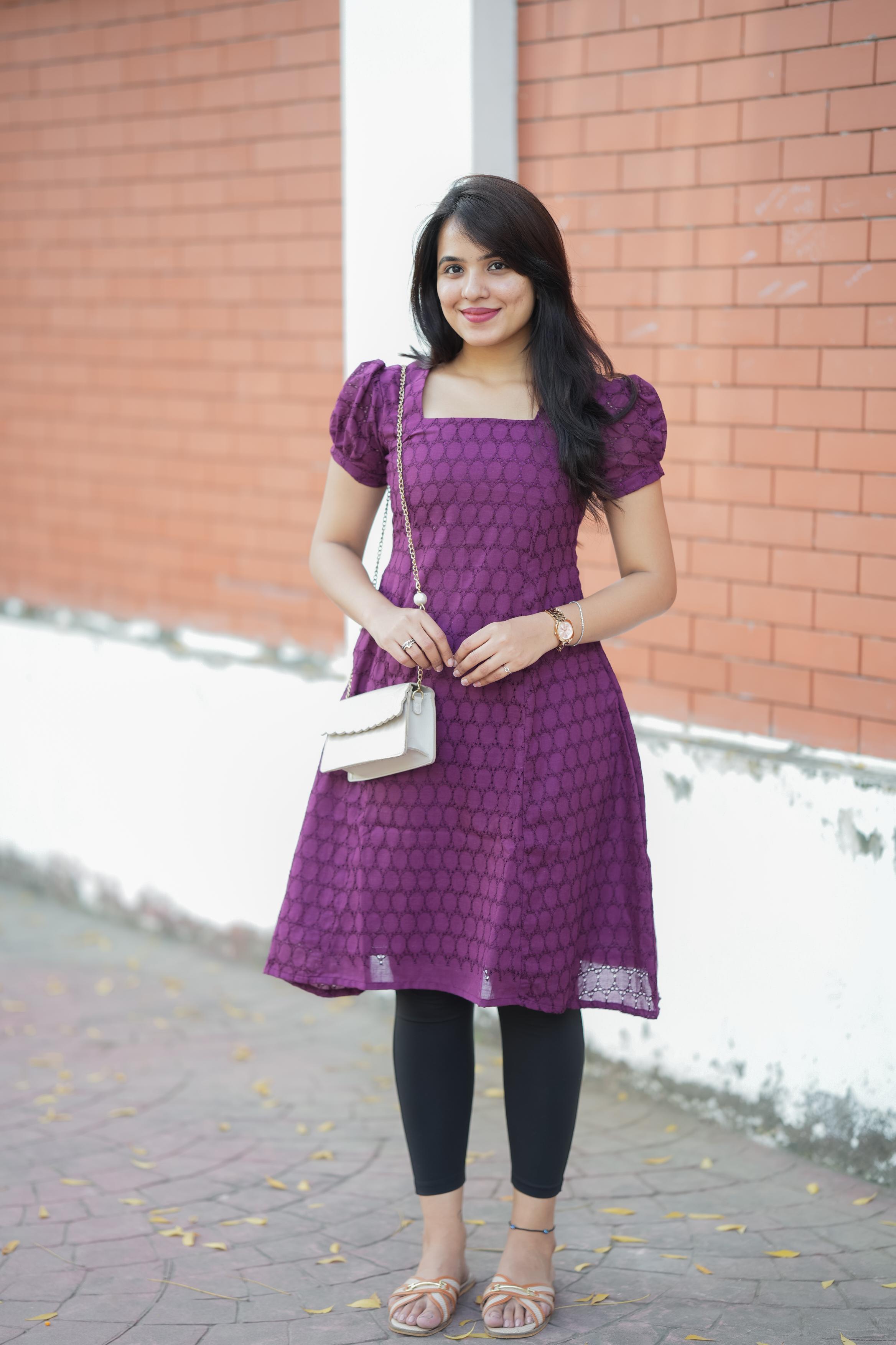 Purple Grace Hakoba A -line Kurti