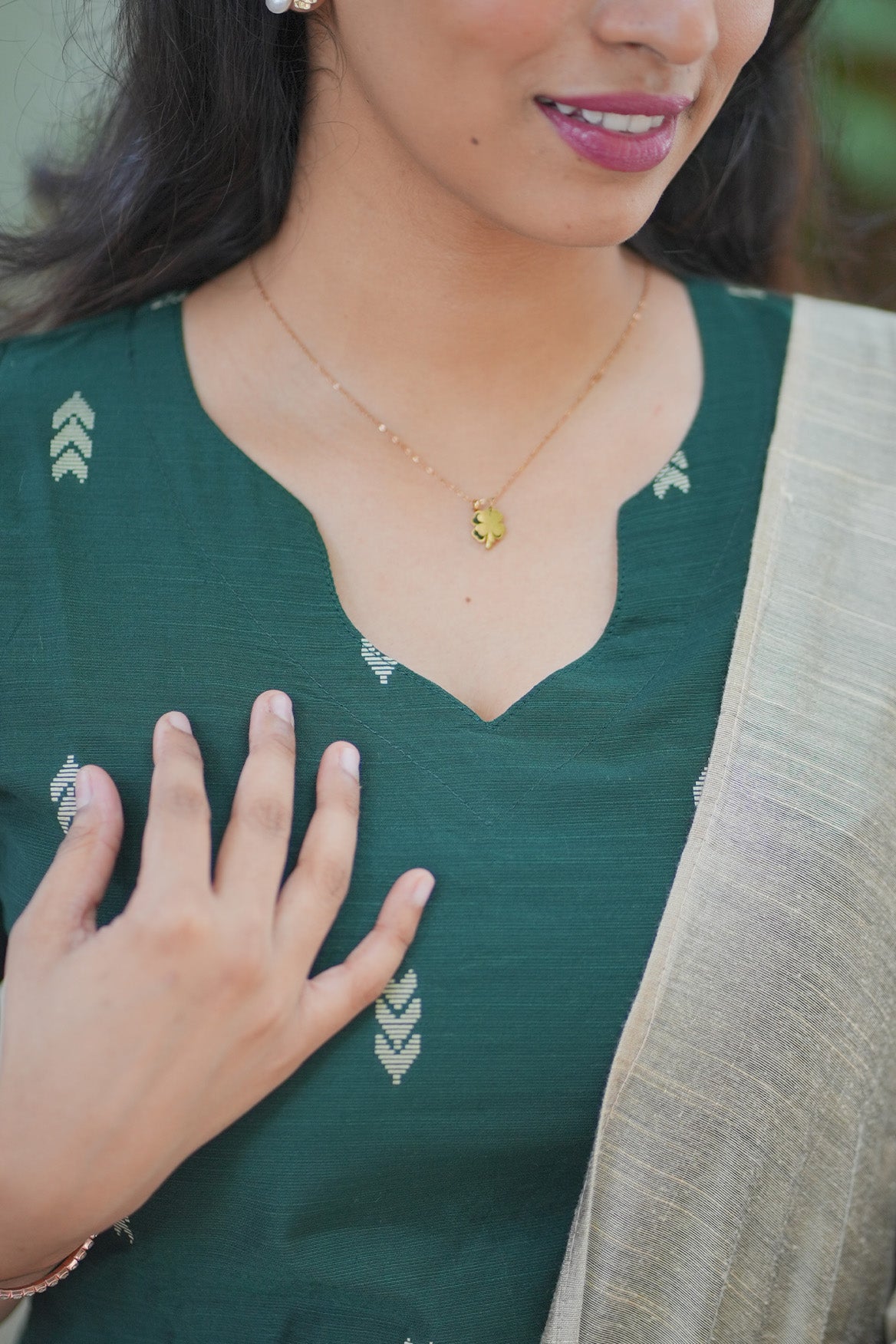 Emerald Green  Handloom Raw Silk 3-Piece Set