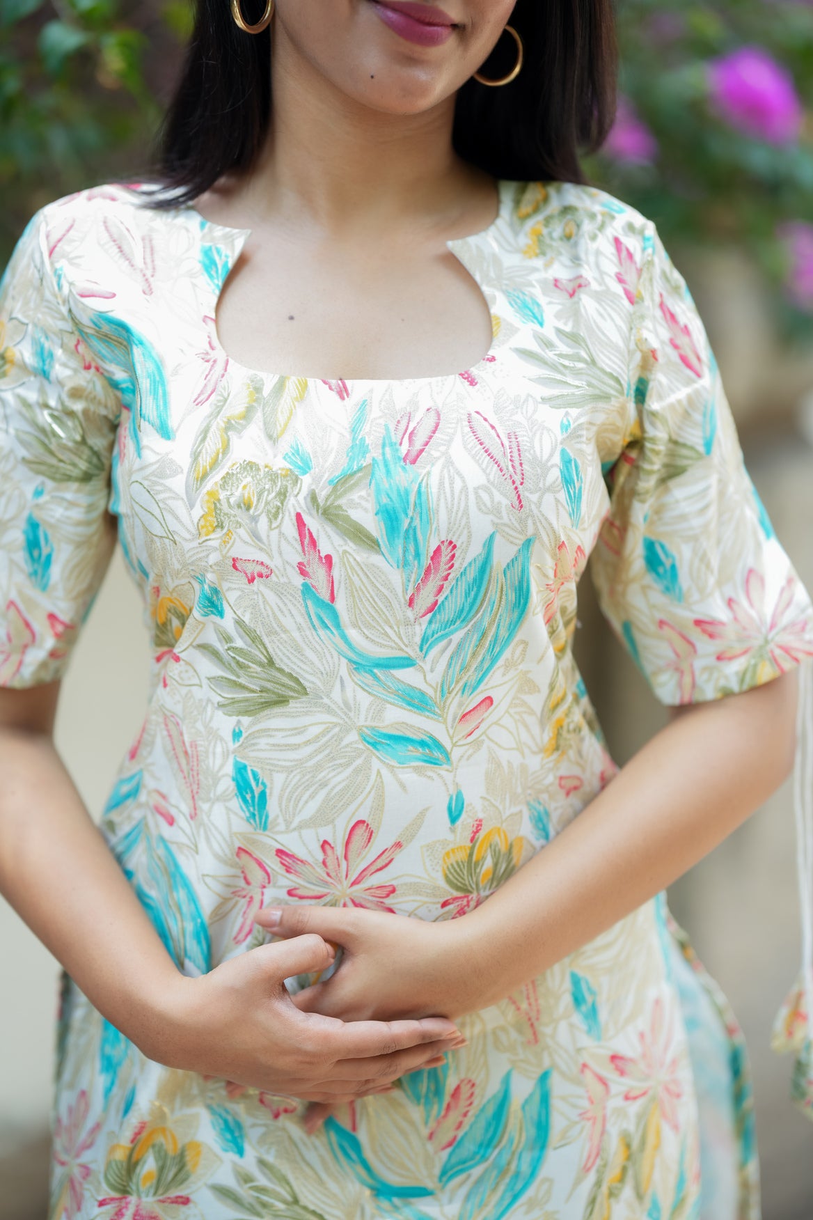 Aqua Bloom Chanderi Kurti
