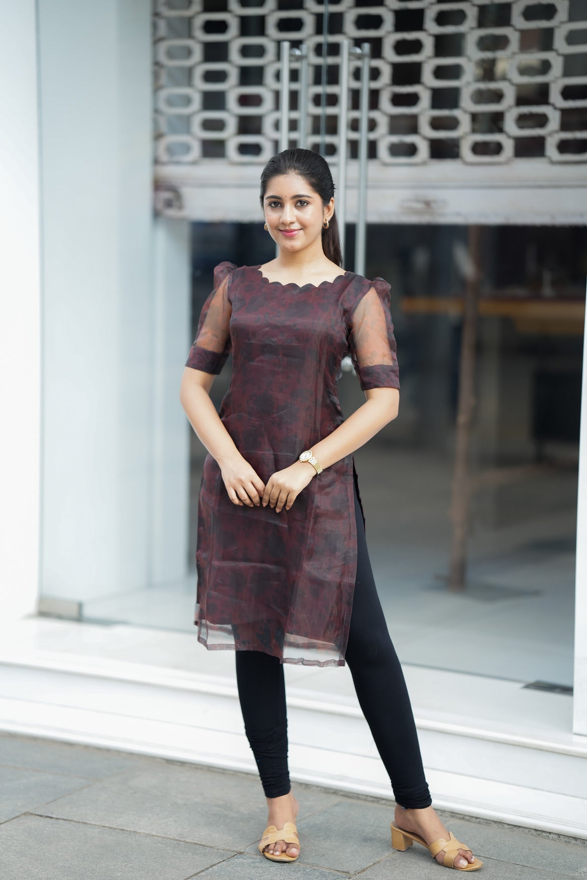 Coffee Mist Organza Kurti