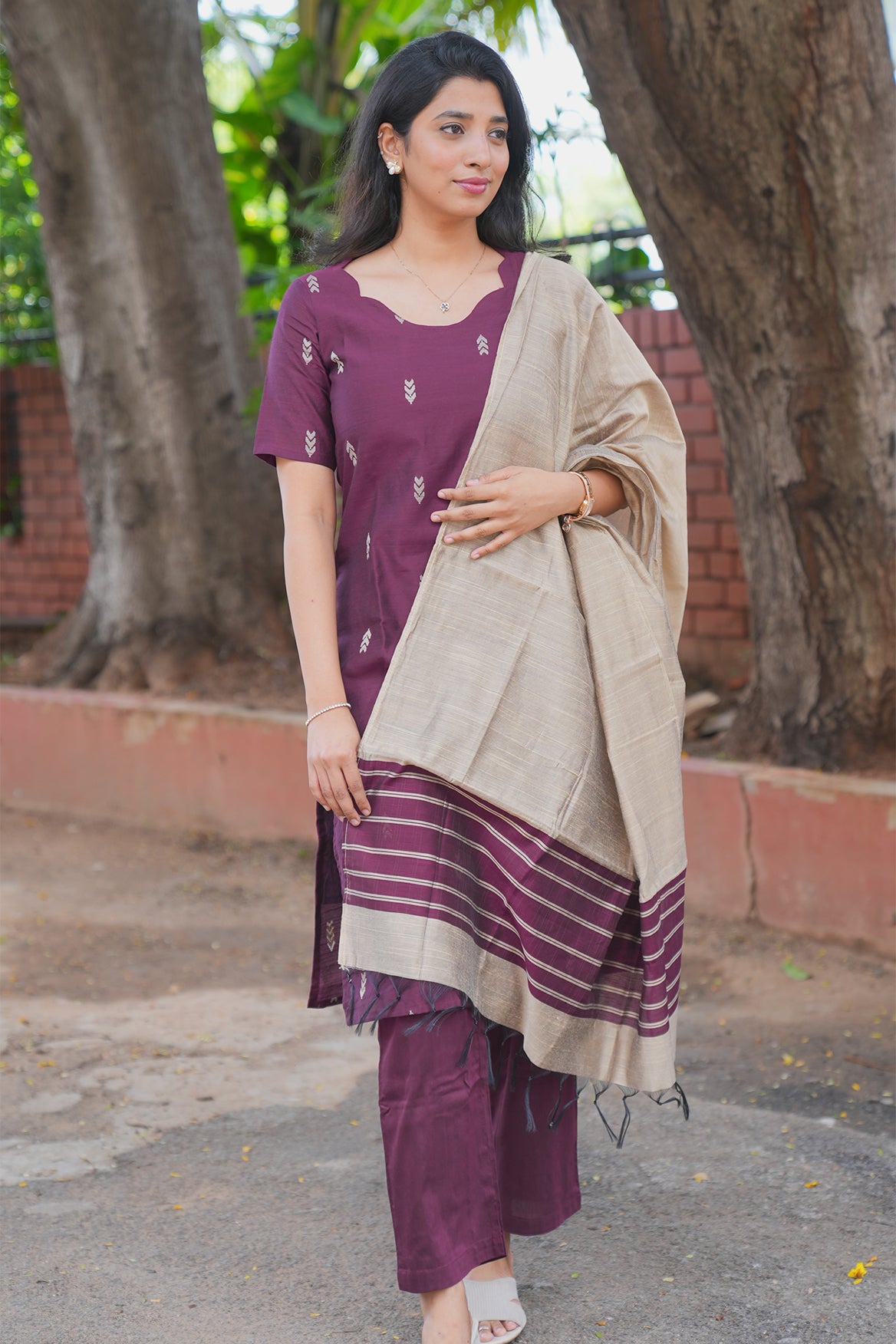 Plum Grace Handloom Raw Silk 3-Piece Set